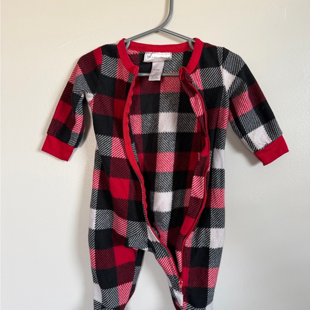 Cozy Plaid Kids Footie - Red, Black, and White